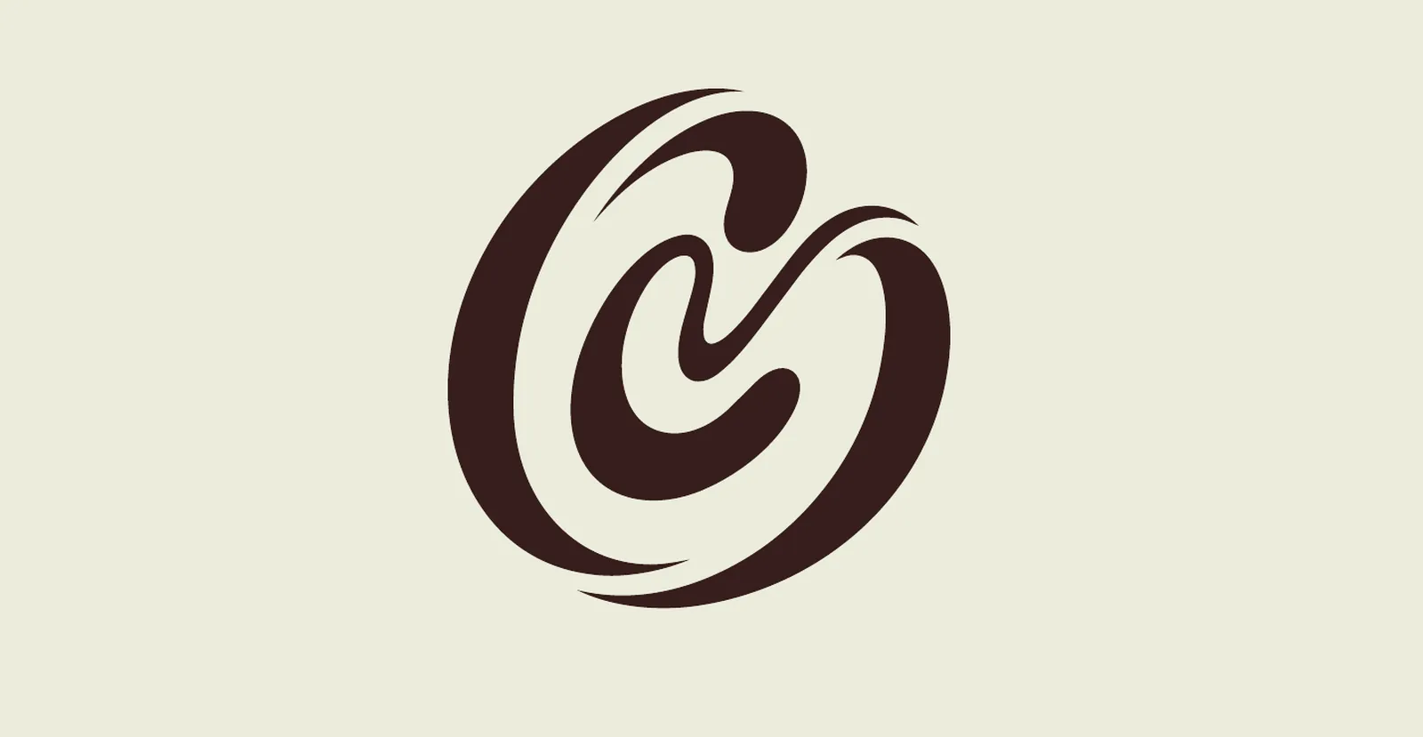 Caligant symbol: the letters C and G drawn as one flowing dark brown line with a subtle 3D twist, on a sand background