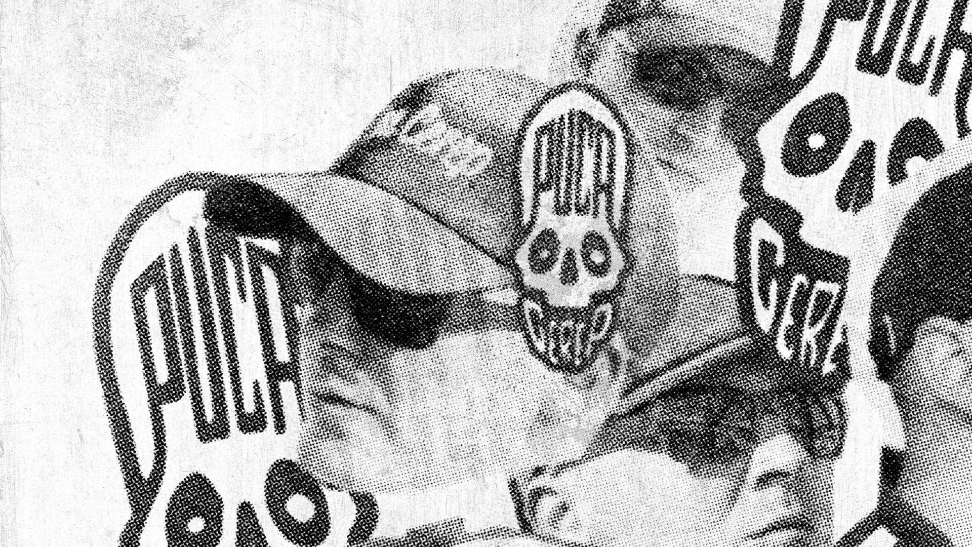 Puca Cerep skull logo design on newspaper halftone texture by graphic designer Nebojsa Nask